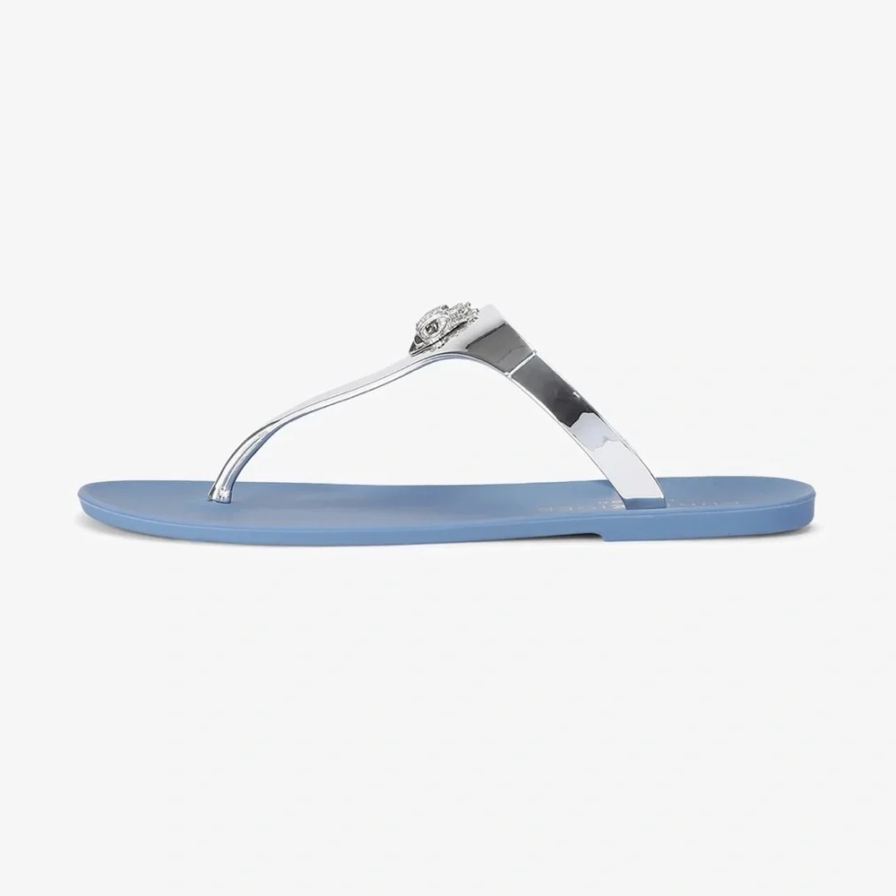 Kurt Geiger London Maddison T-Bar Metallic Silver and Blue Sandals Size 6 NEW - Picture 4 of 14